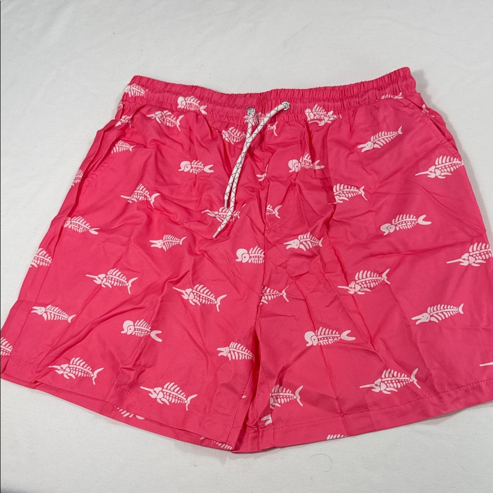 Men's Pink Fishbone Swim Trunks | L